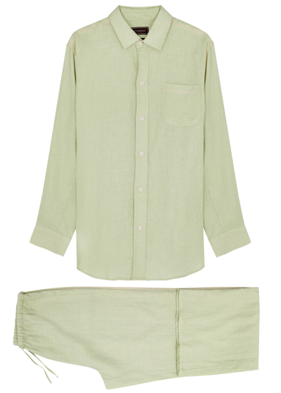 Shop Desmond & Dempsey Linen Pyjama Set In Green