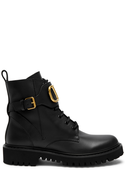 Shop Valentino Garavani Vlogo Leather Combat Boots In Black