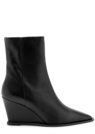 Shop Atp Atelier Pratella Leather Wedge Ankle Boots In Black
