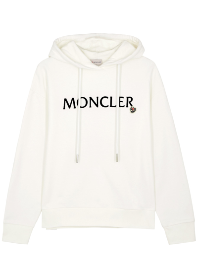 Shop Moncler Logo-embroidered Hooded Cotton Sweatshirt In White