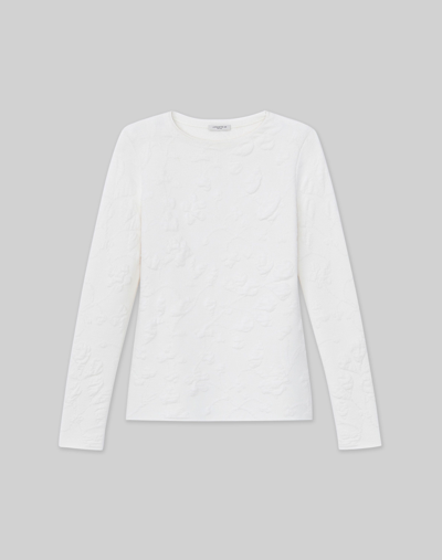 Shop Lafayette 148 Flora Jacquard Responsible Fine Gauge Merino-viscose Sweater In White