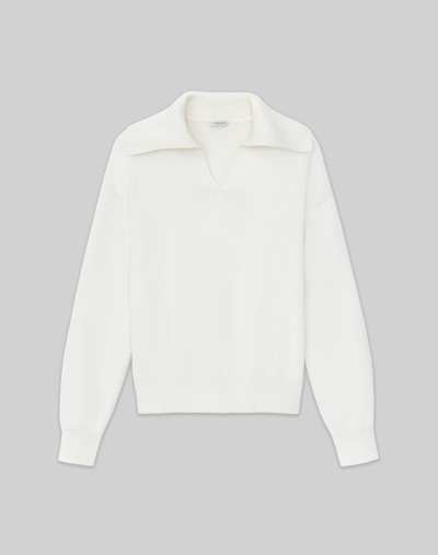Shop Lafayette 148 Cotton-silk Tape Collared Sweater In White