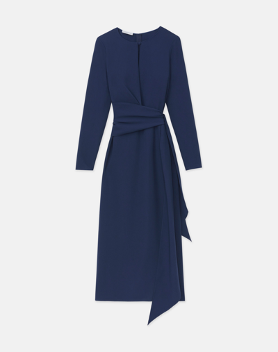Shop Lafayette 148 Plus-size Responsible Finesse Crepe Keyhole Wrap Sash Dress In Midnight Blue