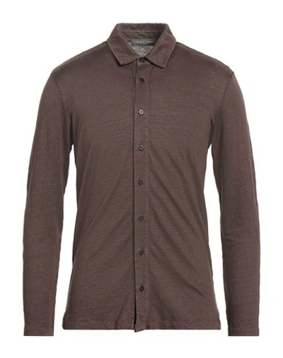 Shop Daniele Fiesoli Man Shirt Dark Brown Size M Linen, Elastane