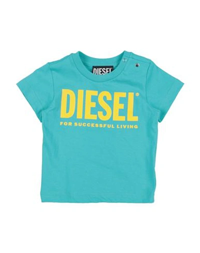 Shop Diesel Newborn T-shirt Turquoise Size 3 Cotton In Blue