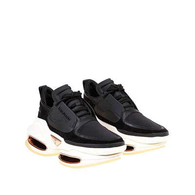 Shop Balmain Fabric And Leather Logo Sneakers