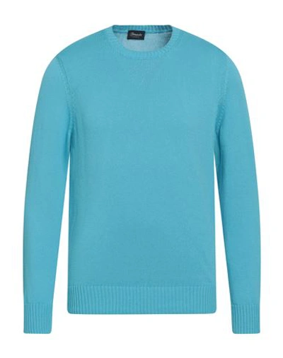 Shop Drumohr Man Sweater Azure Size 38 Cotton In Blue