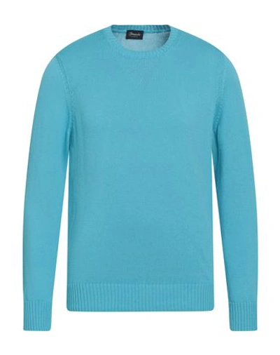 Shop Drumohr Man Sweater Azure Size 40 Cotton In Blue