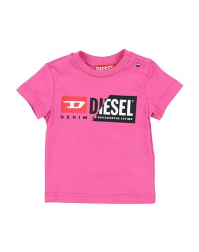 Shop Diesel Newborn T-shirt Fuchsia Size 3 Cotton In Pink