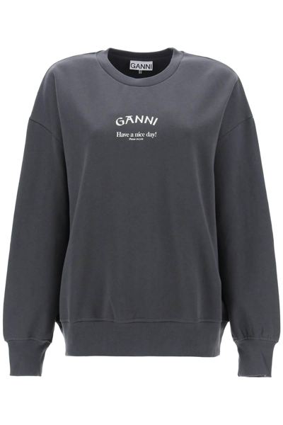 Shop Ganni Oversized Sweatshirt With Logo Print