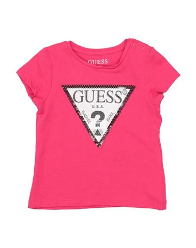 Shop Guess Newborn Girl T-shirt Fuchsia Size 3 Cotton, Elastane In Pink
