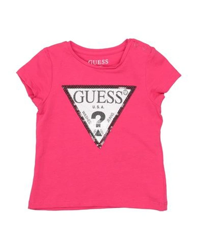 Guess Newborn Girl T-shirt Fuchsia Size 3 Cotton, Elastane In Pink