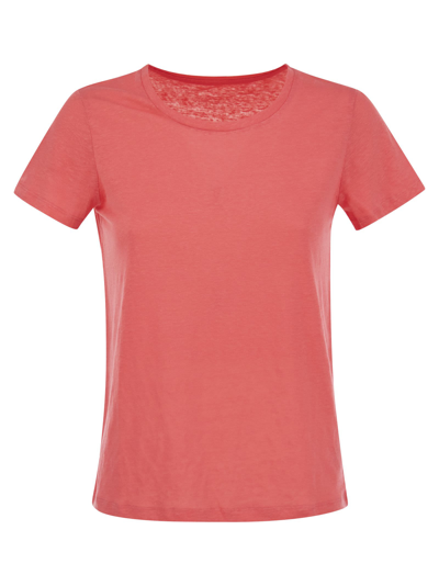 Majestic Crew Neck T Shirt In Linen And Short Sleeve