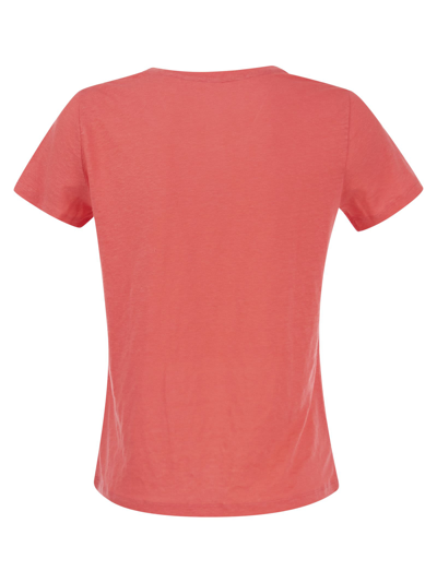 Majestic Crew Neck T Shirt In Linen And Short Sleeve