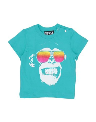 Shop Diesel Newborn Boy T-shirt Turquoise Size 3 Cotton In Blue