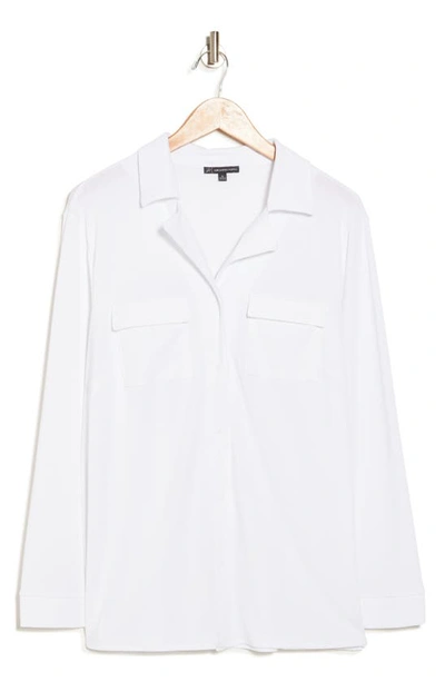 Shop Adrianna Papell Long Sleeve Moss Crepe Button-up Shirt In White