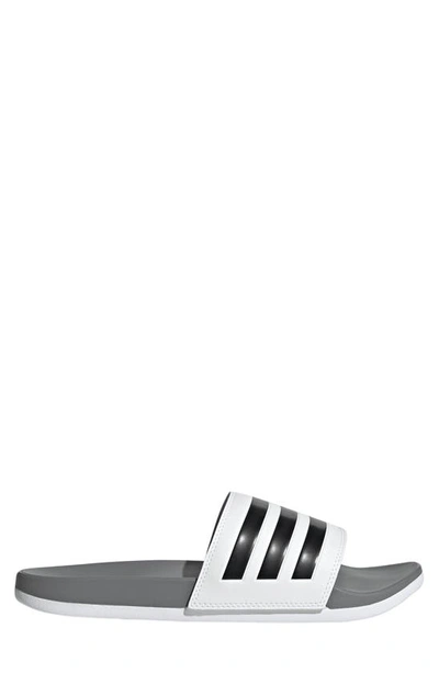 Shop Adidas Originals Gender Inclusive Adilette Comfort Slide Sandal In White/ Black/ Grey