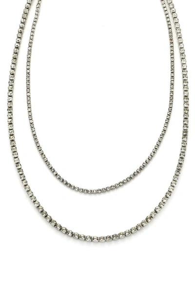 Shop Panacea Crystal Layered Necklace In Silver