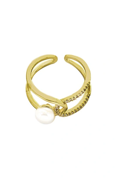 Shop Panacea Feshwater Pearl Open Ring In Gold Pearl