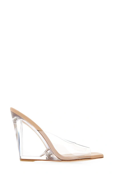 Shop Stuart Weitzman Tia 100 Lucite® Wedge Sandal In Clear/adobe