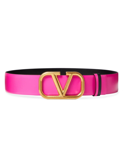 Shop Valentino Women's Reversible Vlogo Signature Belt In Glossy Calfskin 40mm In Pink Black