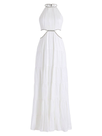 Shop Alice And Olivia Women's Myrtice Halter Maxi Gown In Off White