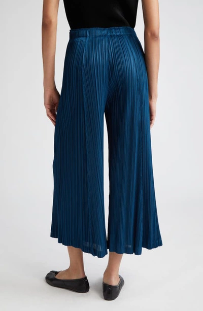 Shop Issey Miyake Thicker Bottoms 2 Pleated Wide Leg Crop Pants In Blue Green