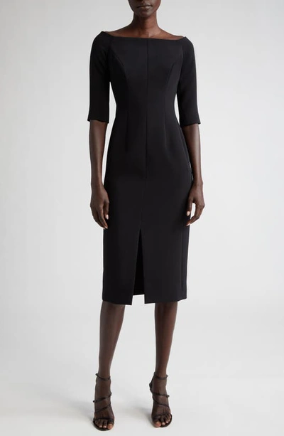 Shop Carolina Herrera Off The Shoulder Crepe Sheath Dress In Black