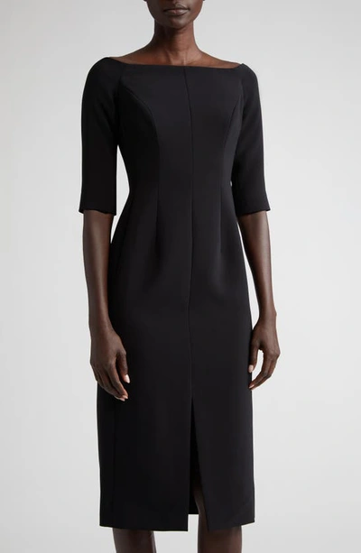 Shop Carolina Herrera Off The Shoulder Crepe Sheath Dress In Black