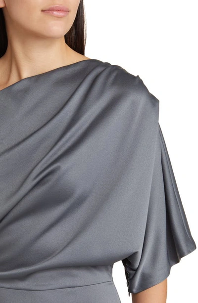 Shop Elliatt Andrea One-shoulder Satin Gown In Charcoal