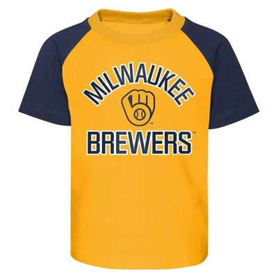 Shop Outerstuff Toddler Gold/heather Gray Milwaukee Brewers Two-piece Groundout Baller Raglan T-shirt & Shorts Set