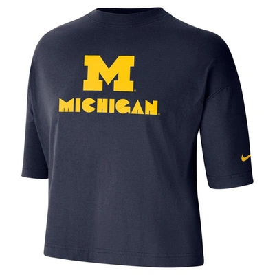 Shop Nike Navy Michigan Wolverines Crop Performance T-shirt