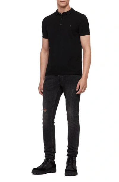 Shop Allsaints Reform Slim Fit Cotton Polo In Black