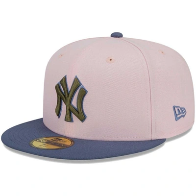 Shop New Era Pink/blue New York Yankees  Olive Undervisor 59fifty Fitted Hat