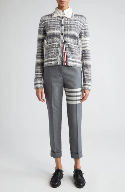 Thom Browne Collared Checkered Jacket Front Pockets In Pale Grey