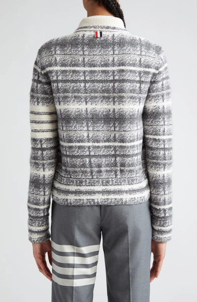 Shop Thom Browne 4-bar Tartan Wool & Mohair Blend Knit Bomber Jacket In Pale Grey