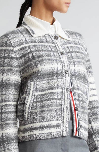 Shop Thom Browne 4-bar Tartan Wool & Mohair Blend Knit Bomber Jacket In Pale Grey