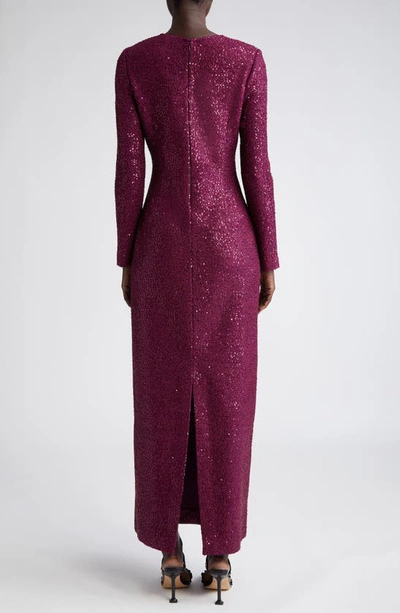 St John V-neck Long Sleeve Sequin Column Gown In Mulberry