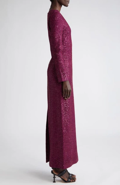 St John V-neck Long Sleeve Sequin Column Gown In Mulberry