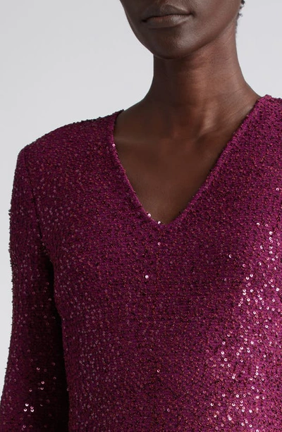 St John V-neck Long Sleeve Sequin Column Gown In Mulberry