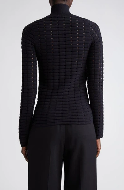 Shop St John Dimensional Pointelle Stitch Turtleneck Sweater In Black