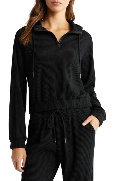 Shop Zella Cozy Rib Half Zip Hoodie In Black