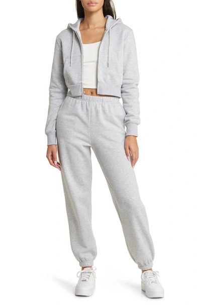 Shop Bp. Crop Cotton Blend Zip-up Hoodie In Grey Soft Heather