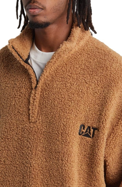 Shop Cat Wwr High Pile Fleece Half Zip Pullover In Tan