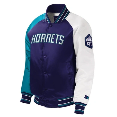 Shop Starter Youth  Purple Charlotte Hornets Raglan Full-snap Varsity Jacket