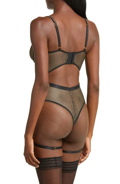 Shop Coquette Shimmery Underwire Fishnet Teddy With Garter Straps In Black