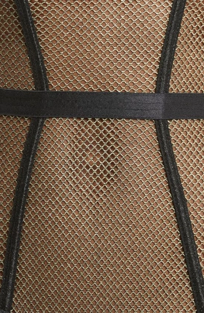 Shop Coquette Shimmery Underwire Fishnet Teddy With Garter Straps In Black