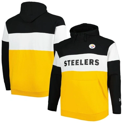 Shop New Era Gold/black Pittsburgh Steelers Big & Tall Current Colorblock Raglan Fleece Pullover Hoodie