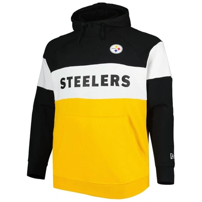 Shop New Era Gold/black Pittsburgh Steelers Big & Tall Current Colorblock Raglan Fleece Pullover Hoodie