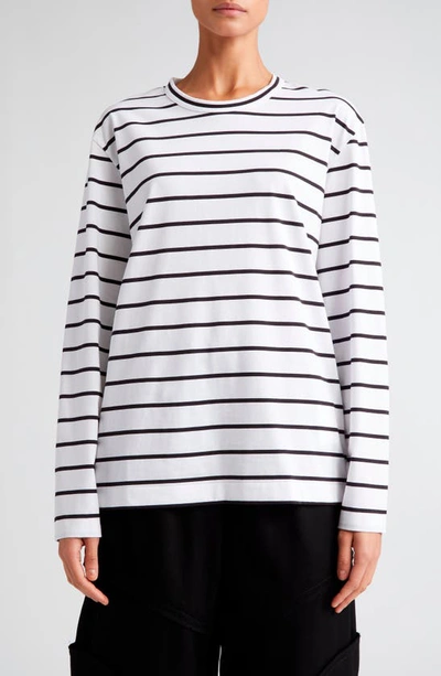 Shop Comme Des Garçons Comme Des Garçons Stripe Long Sleeve Cotton Jersey T-shirt In White/ Black